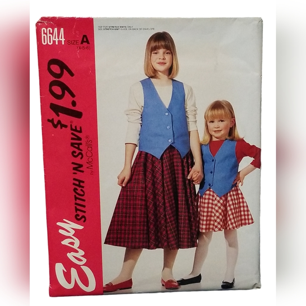 McCall's 6644 Vest Top Skirt Girl Sz 4, 5, 6 Easy Stitch 'N Save Sewing Pattern